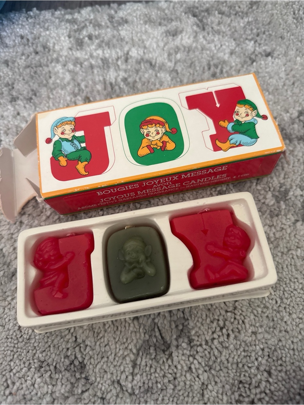 Vintage Joyous Message Kids Candles - Red and Green